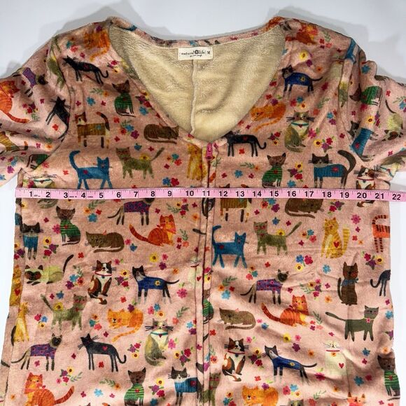 Natural Life Cats Print One Piece Jumpsuit Pink Multicolor Long Sleeve Women M - Picture 6 of 8